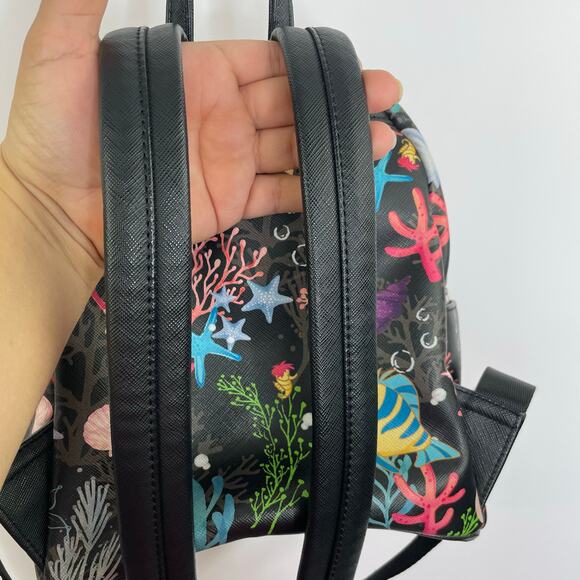 Disney Loungefly The Little Mermaid Flounder Sebastian Small back bag black - Picture 2 of 16
